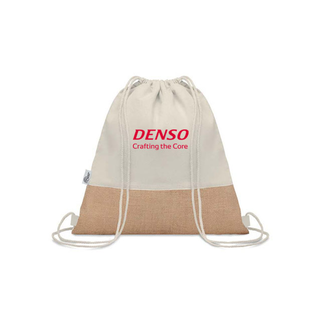 DENSO GRS-certified Recycled Cotton & Jute Drawstring Bag - Natural